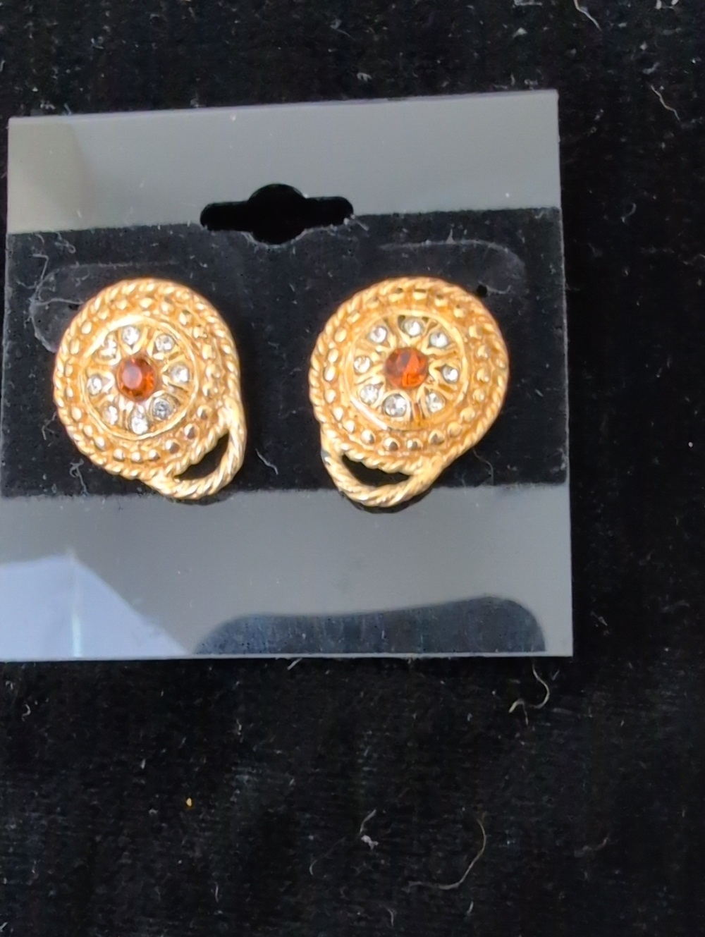 Source Unknown Gold-Tone Round Stud Earrings with Amber and Clear Crystals